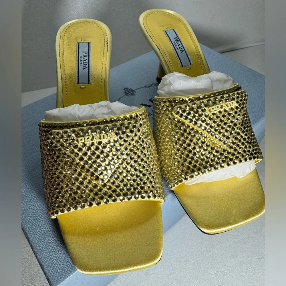 Prada Crystal-Covered Satin Sandals ananas casual summer wedding formal comfy